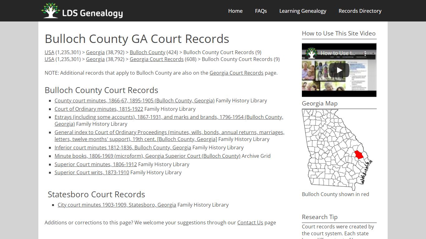 Bulloch County GA Court Records - LDS Genealogy