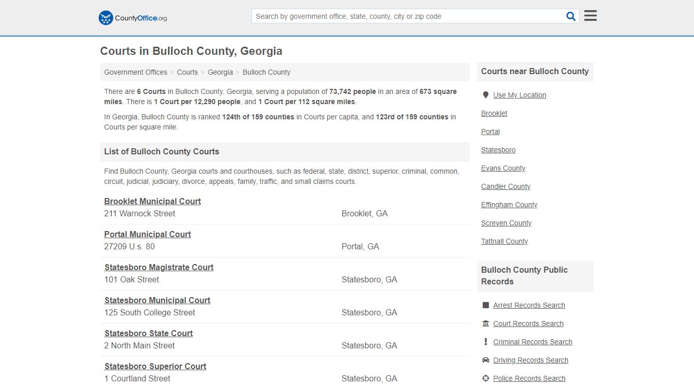 Courts - Bulloch County, GA (Court Records & Calendars)